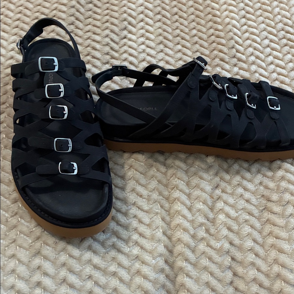 Free People Black Buckle Sandals